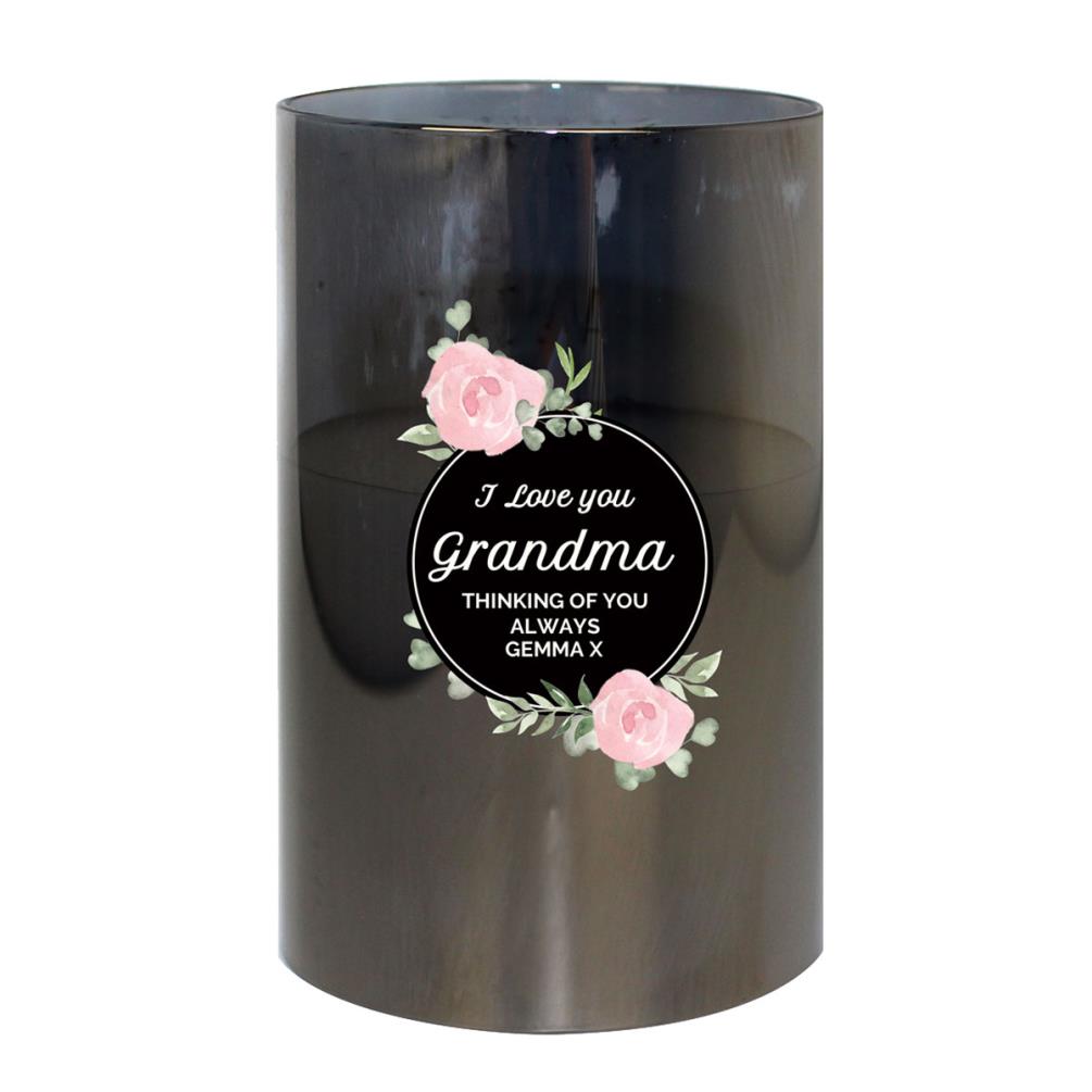 Personalised Floral Smoked Glass LED Candle £17.99